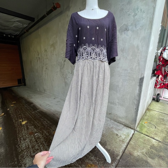 Dresses & Skirts - Vintage 90s Purple Gingham Embroidered Cottagecore Plus Size Dress